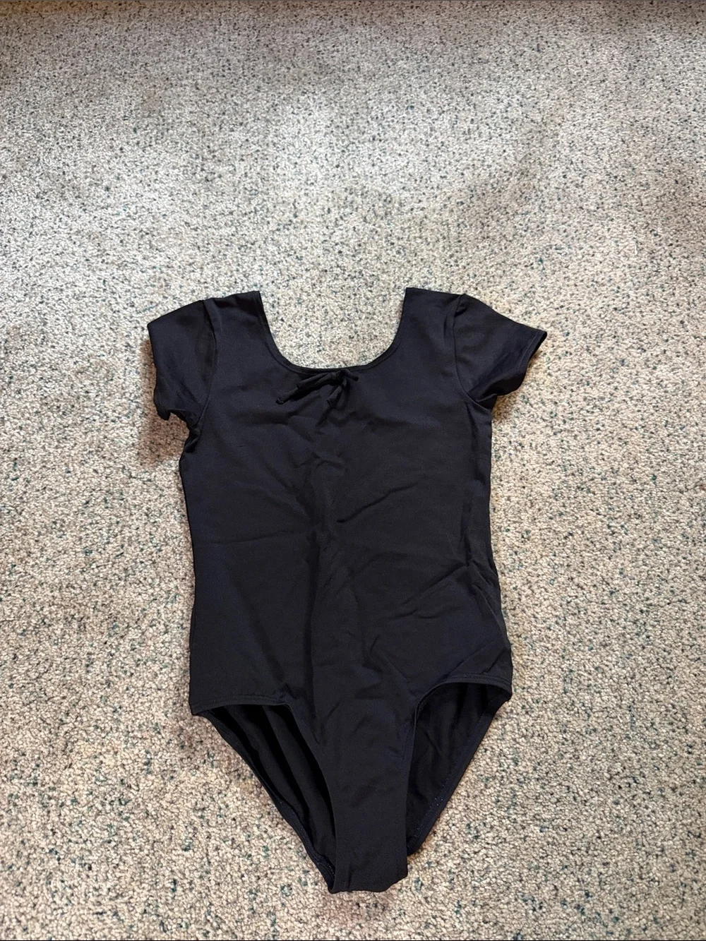Classic Black Short-Sleeve Dance Leotard for Kids